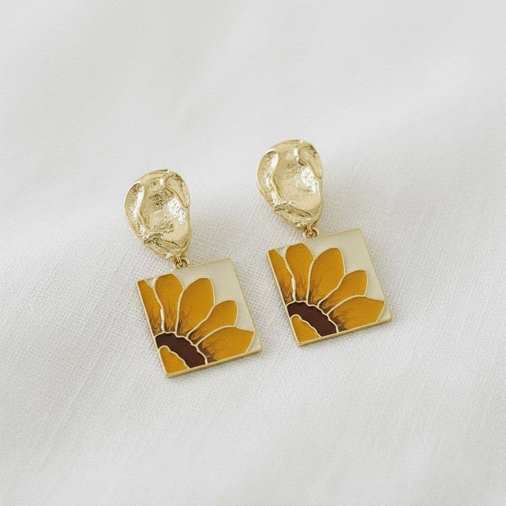 Golden Sunflower Earrings