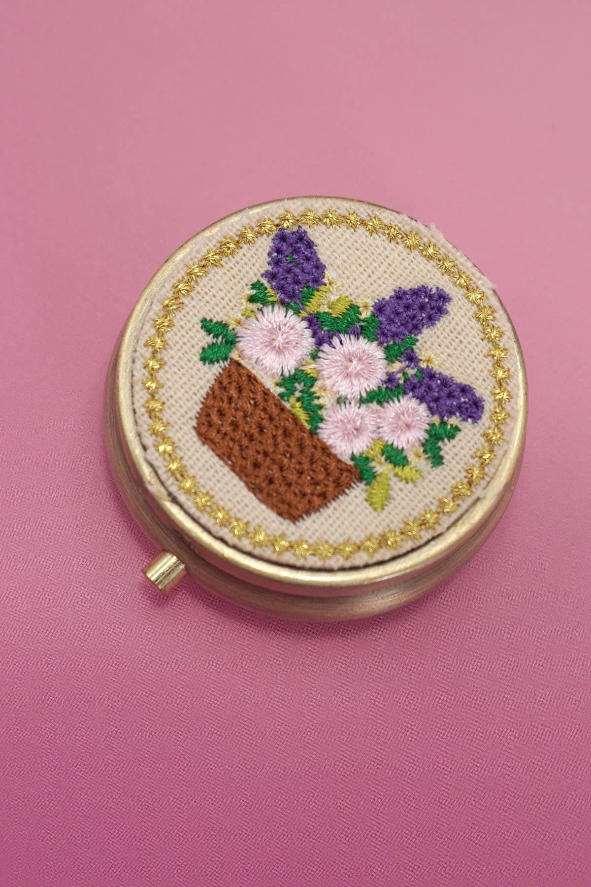 Floral Embroidery Jewelry Organizer with Mirror